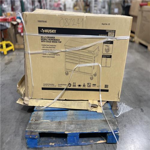 DALLAS LOCATION - Husky Tool Storage 46 in. W x 18 in. D 9-Drawer Mobile Workbench Cabinet in Gloss Black