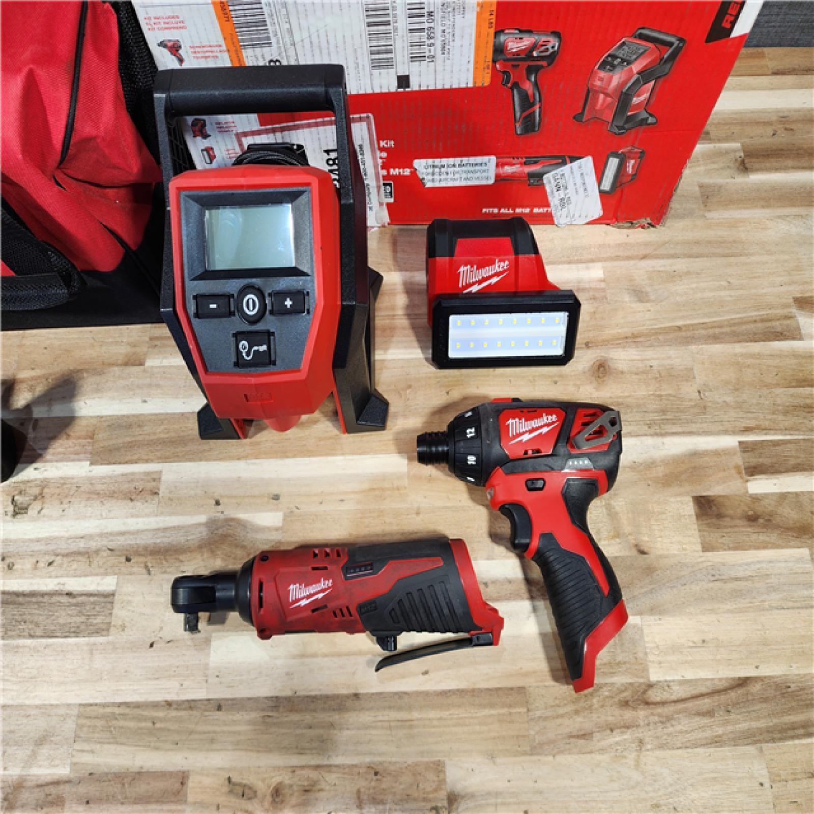 HOUSTON LOCATION - AS-IS Milwaukee M12 12V Lithium-Ion Cordless 4 TOOL Combo Kit