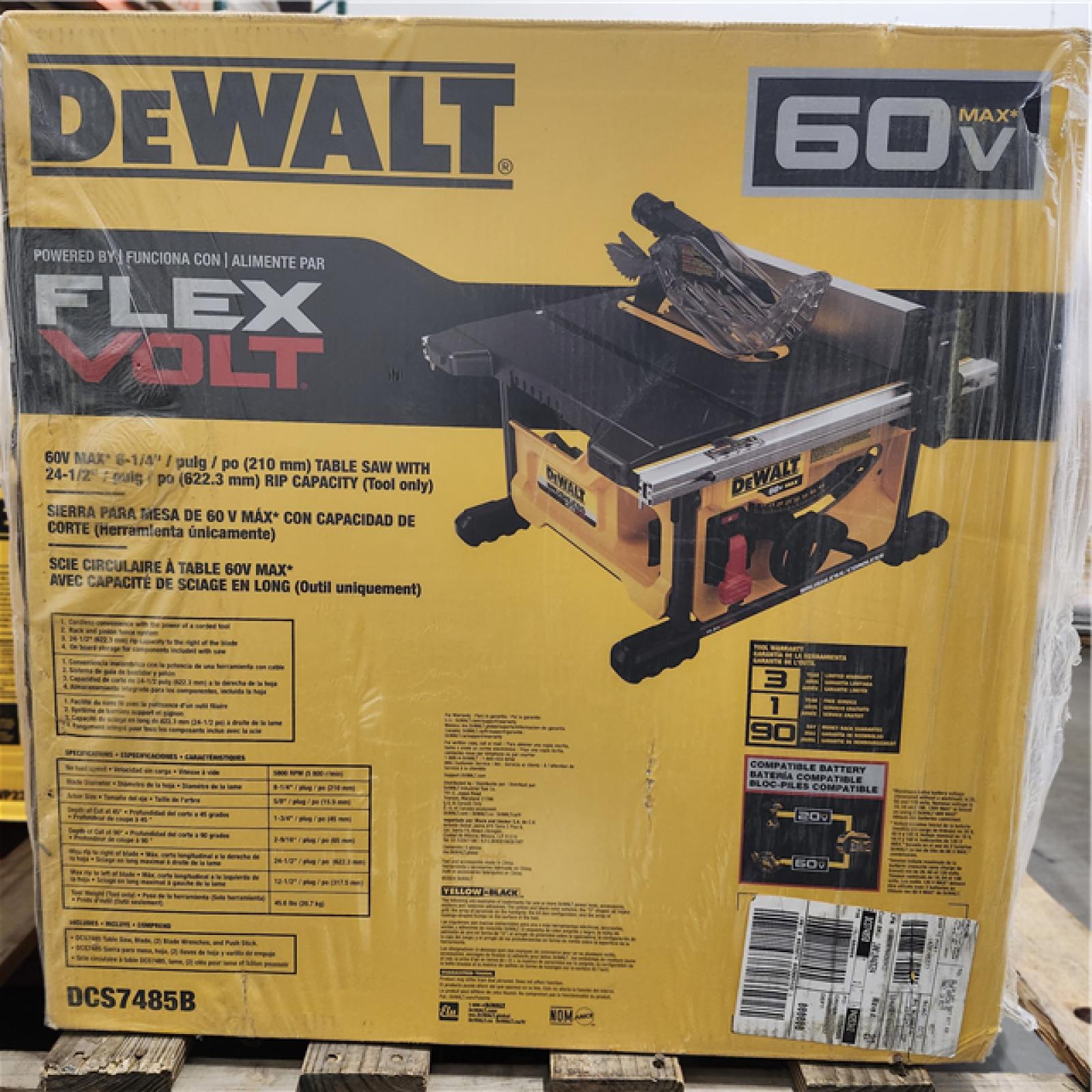 NEW-  DeWALT DCS7485B FLEXVOLT 60-Volt 8-1/4-Inch Adjustable Table Saw - Bare Tool