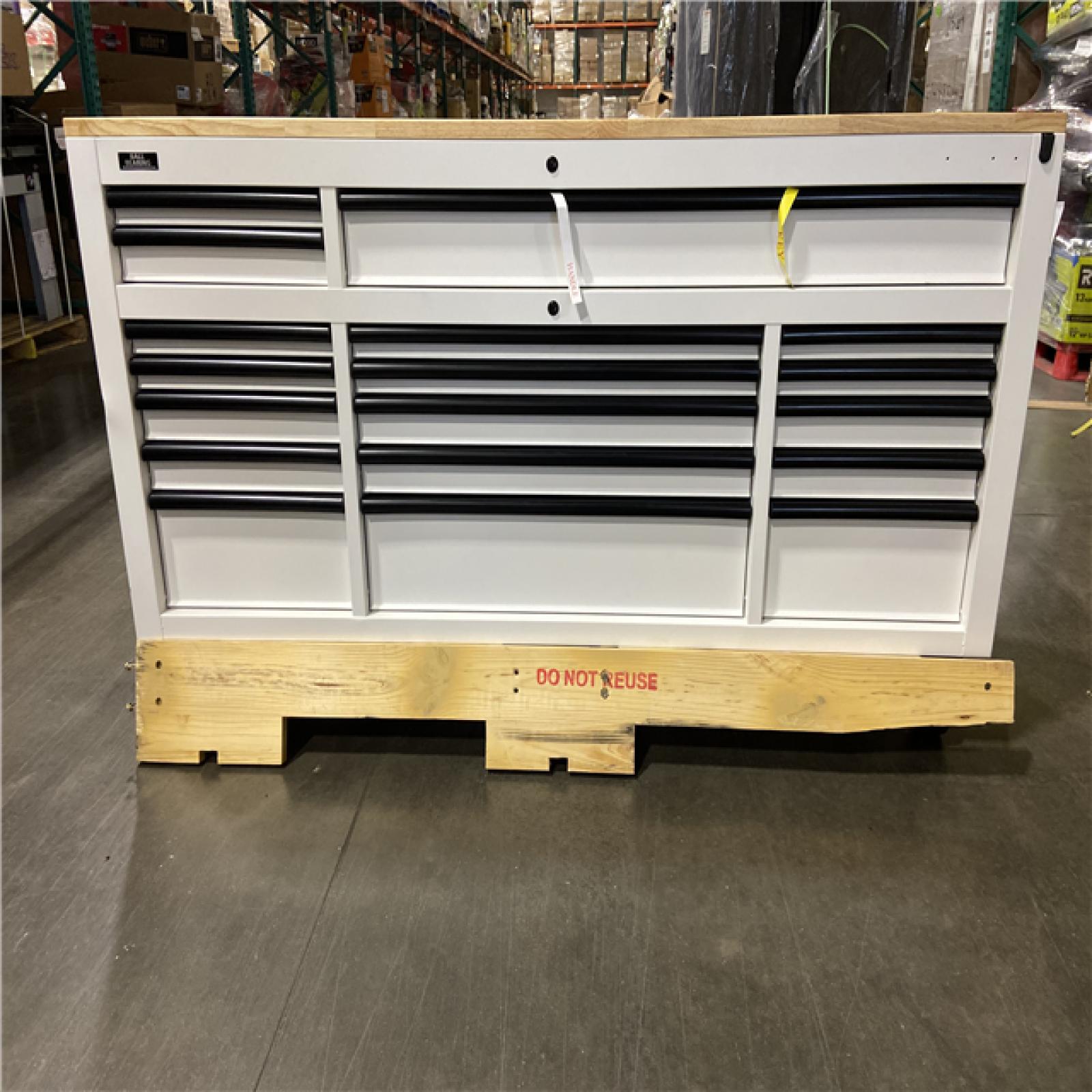 DALLAS LOCATION - Husky Tool Storage 72 in. W x 24 in. D 18-Drawer Heavy Duty Adjustable Height Mobile Workbench Cabinet in Matte White