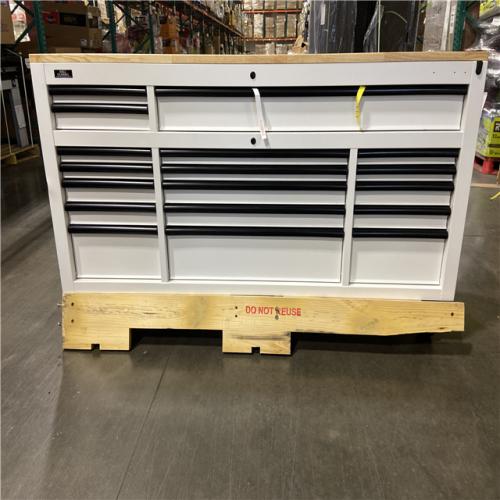 DALLAS LOCATION - Husky Tool Storage 72 in. W x 24 in. D 18-Drawer Heavy Duty Adjustable Height Mobile Workbench Cabinet in Matte White
