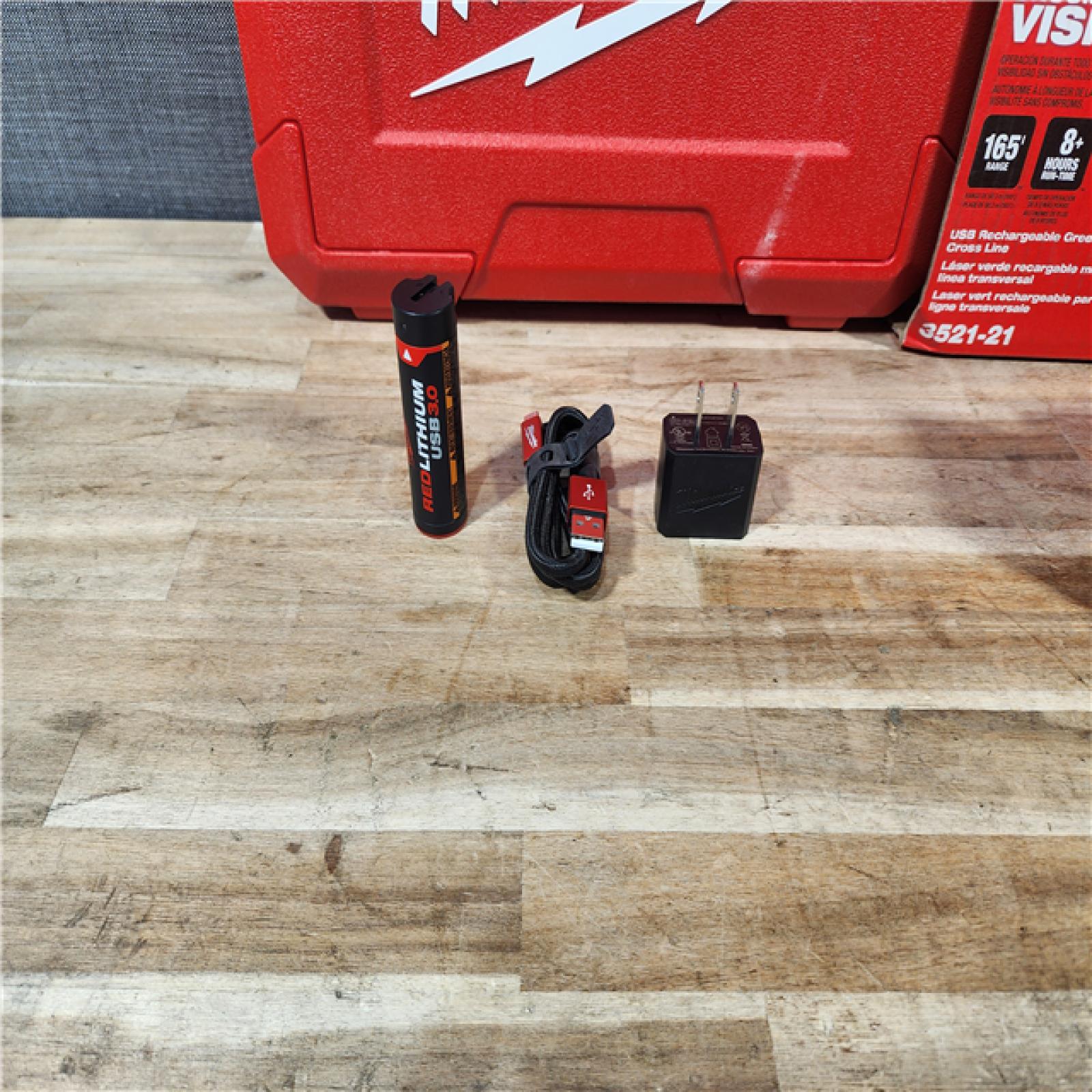 HOUSTON LOCATION - AS-IS Milwaukee 100 ft. REDLITHIUM Lithium-Ion USB Green Rechargeable Cross Line Laser Level with Charger