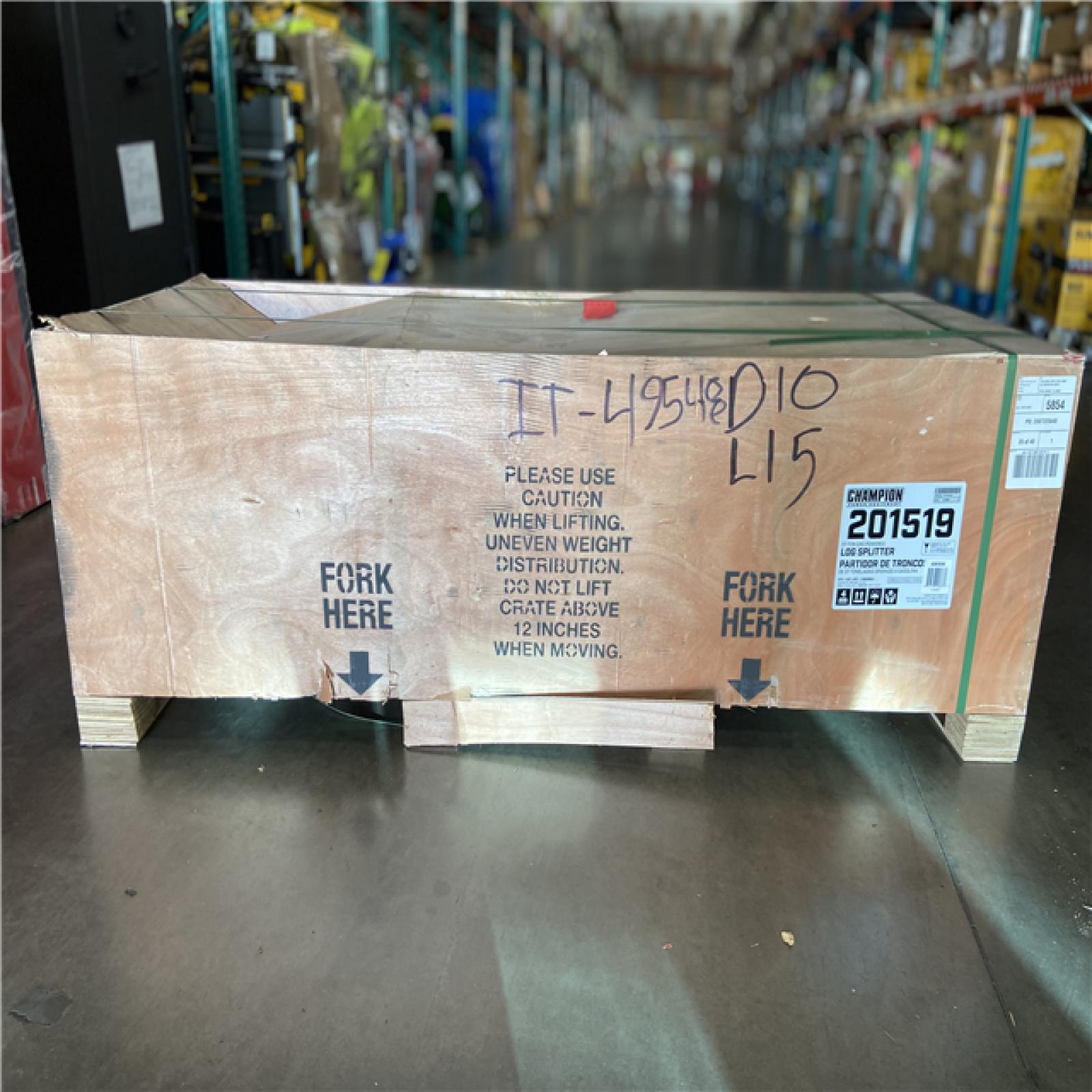 DALLAS LOCATION - Champion Power Equipment 37 Ton 338 cc Gas Powered Full Beam Log Splitter w/ Vertical/Horizontal Operation and Auto Return with Hydraulic Oil