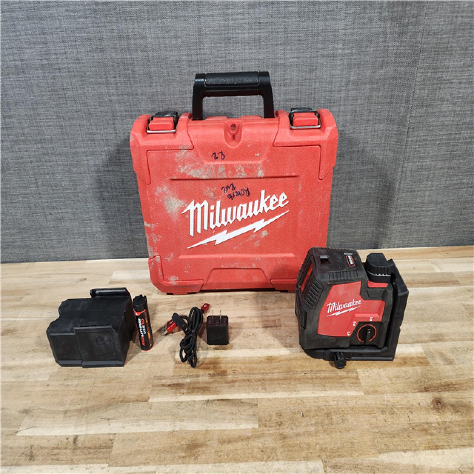 HOUSTON LOCATION - AS-IS Milwaukee Green 100 ft. Cross Line and Plumb Points Rechargeable Laser Level with REDLITHIUM Lithium-Ion