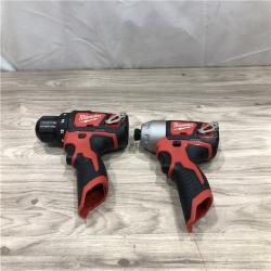AS-IS Milwaukee 2494-22 M12 Cordless Combination 3/8 Drill / Driver and 1/4 Hex Impact Driver Dual Power Tool Kit