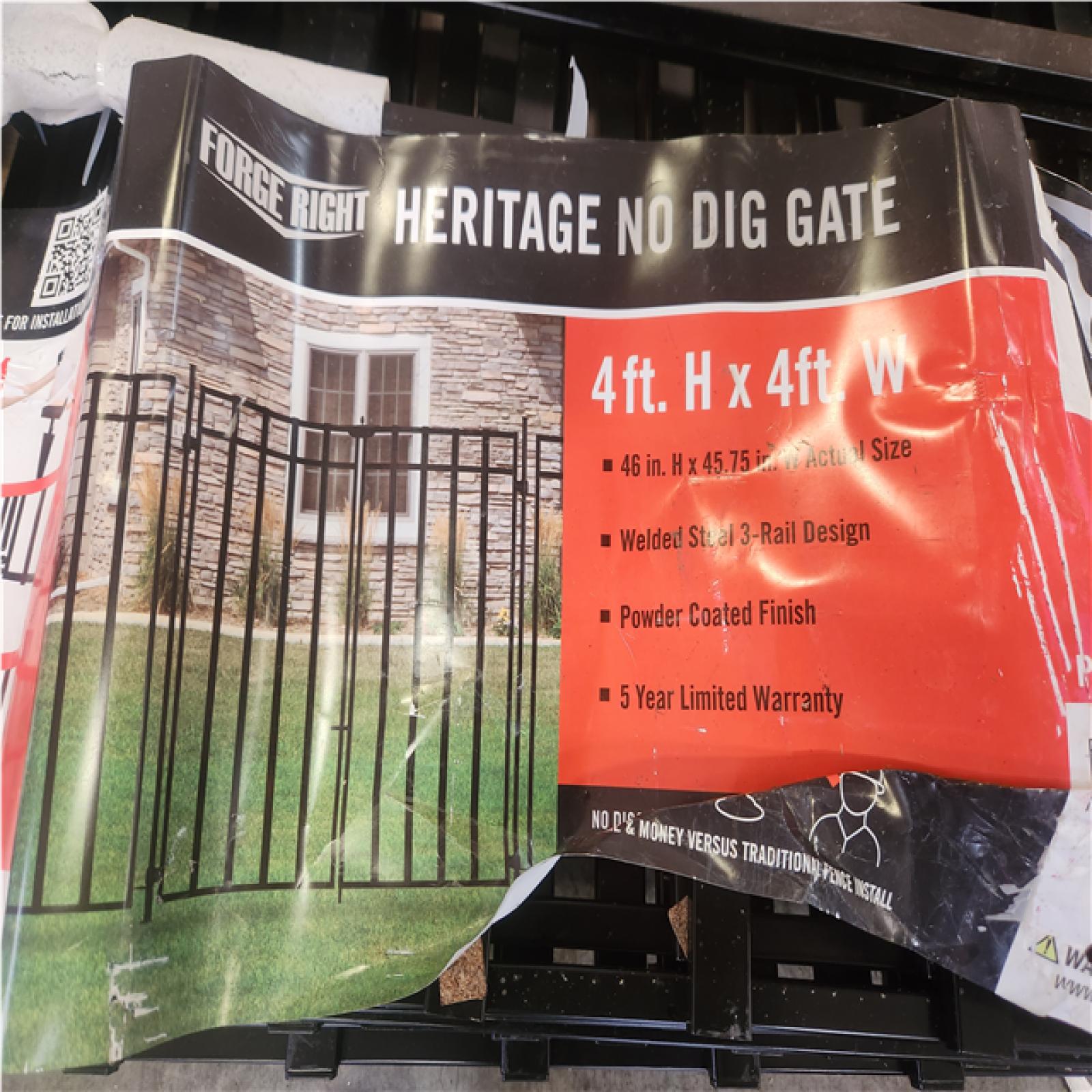Phoenix LIKE NEW FORGERIGHT Heritage 46 in. H x 74 in W Steel Large No Dig Pre-Assembled Spaced Bar Flat Framed Metal Fence Panel With Door and Posts