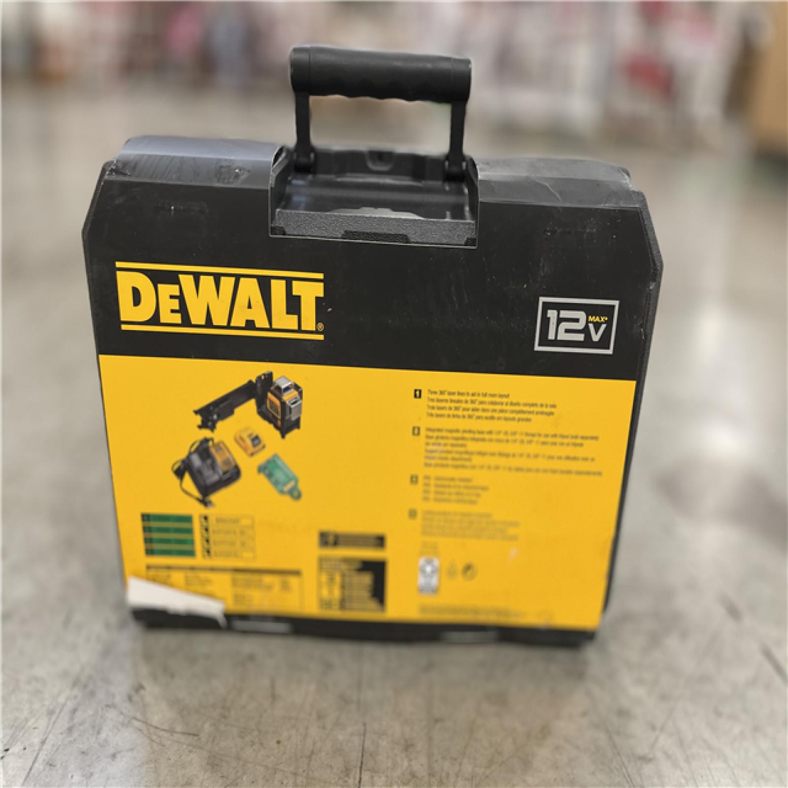 NEW! -  DEWALT 12V MAX Lithium-Ion 100 ft. Green Self-Leveling 3-Beam 360 Degree Laser Level with 2.0Ah Battery, Charger and Case