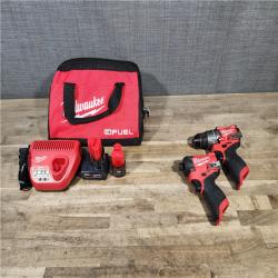 HOUSTON LOCATION - AS-IS Milwaukee FUEL 12-Volt Lithium-Ion Brushless Cordless Hammer Drill and Impact Driver Combo Kit