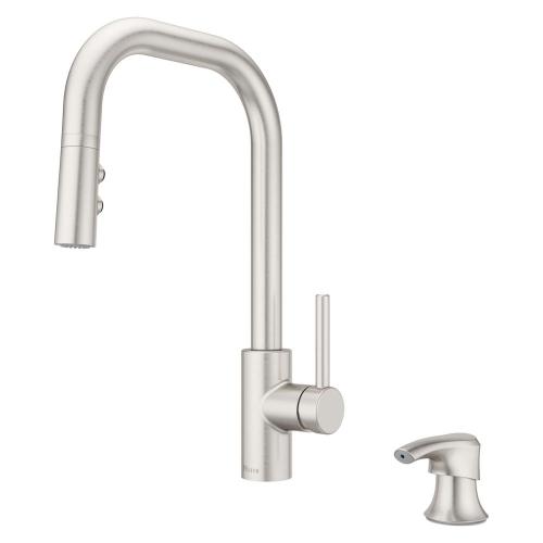 NEW! Pfister Zanna Pull Down Sprayer Kitchen Faucet with Deckplate and Soap Dispenser in Spot Defense Stainless Steel