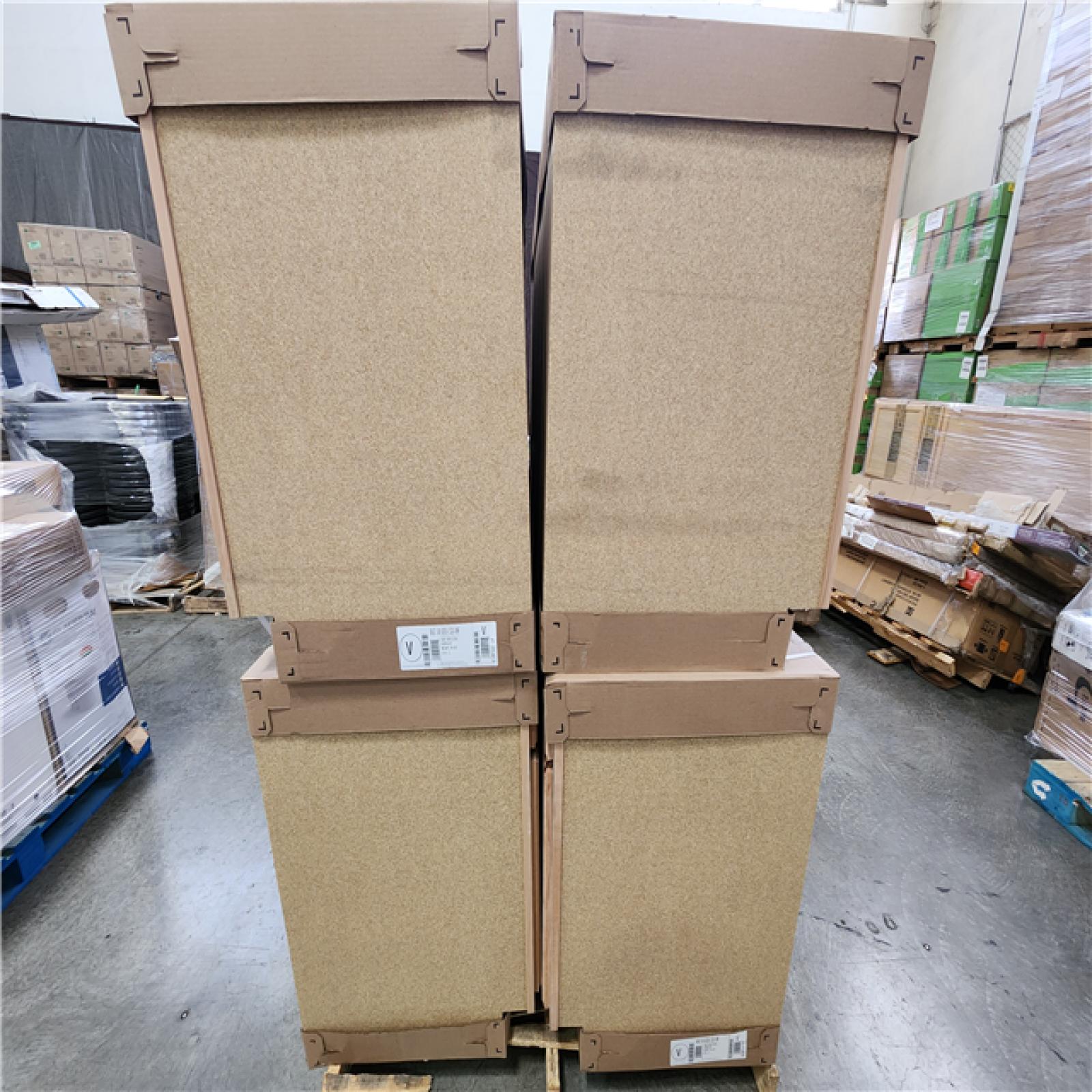 Phoenix Location NEW Hampton Bay 60 in. W x 24 in. D x 34.5 in. H Assembled Sink Base Kitchen Cabinet in Unfinished with Recessed Panel Pallet (4-Cabinets)