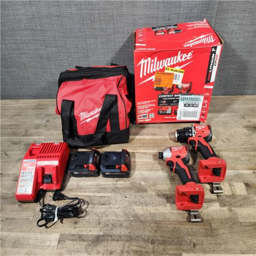 HOUSTON LOCATION - AS-IS Milwaukee M18 18V Lithium-Ion Brushless Cordless Compact Drill/Impact Combo Kit (2-Tool) W/(2) 2.0 Ah Batteries, Charger & Bag