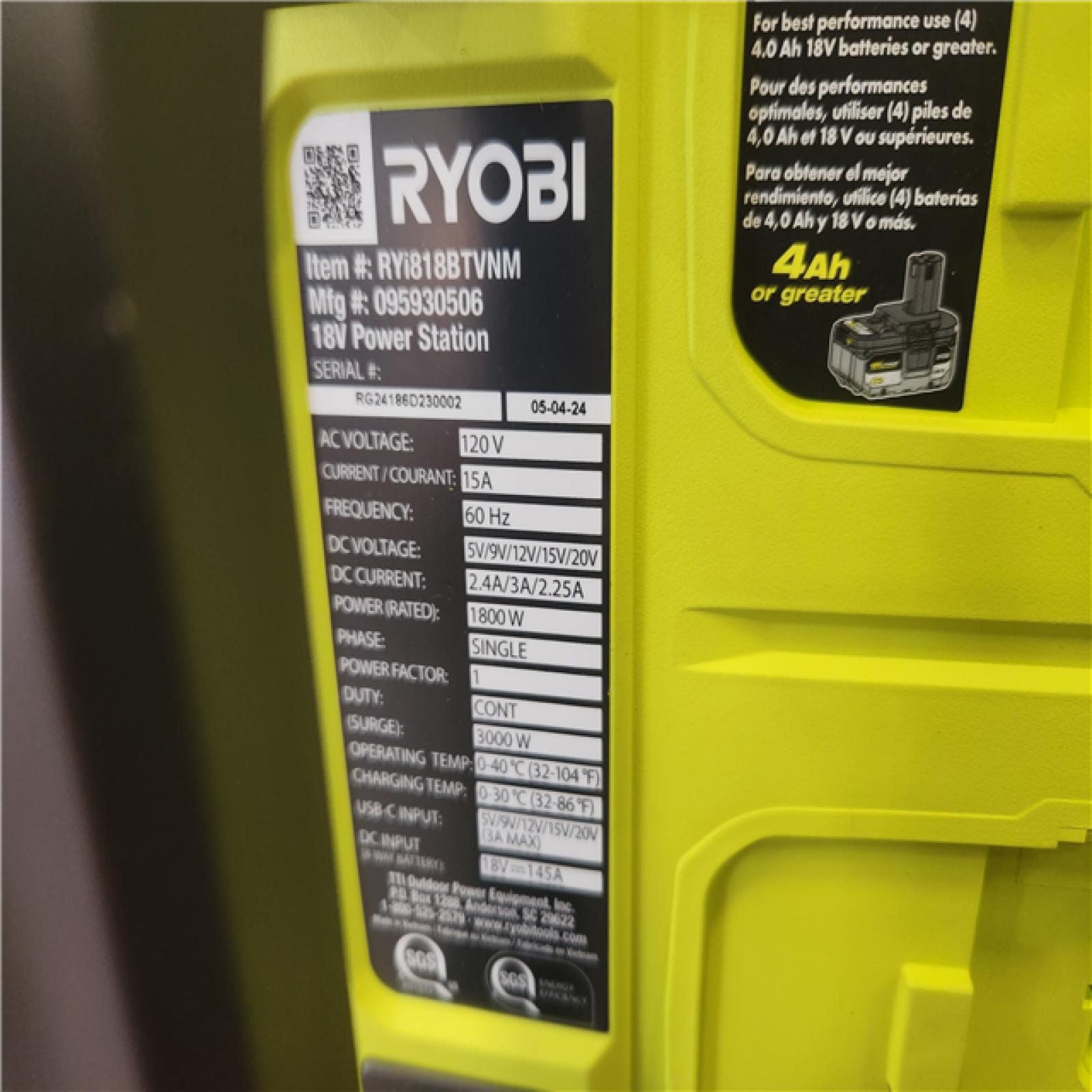 Phoenix NEW RYOBI 18V ONE+ 1800-Watt Portable Battery Inverter Power Station/8-Port Charger (Tool Only)