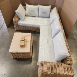 Phoenix LIKE NEW Poly and Bark Puglia 100 in. Rounded Arm 2-piece Fabric Corner Sectional Sofa in. Sand with Coffee Table