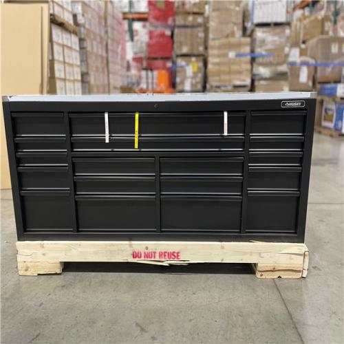 DALLAS LOCATION-  HUSKY 84 in. W x 24 in. D 18-Drawer Heavy-Duty Mobile Workbench with Stainless Steel Top in Matte Black
