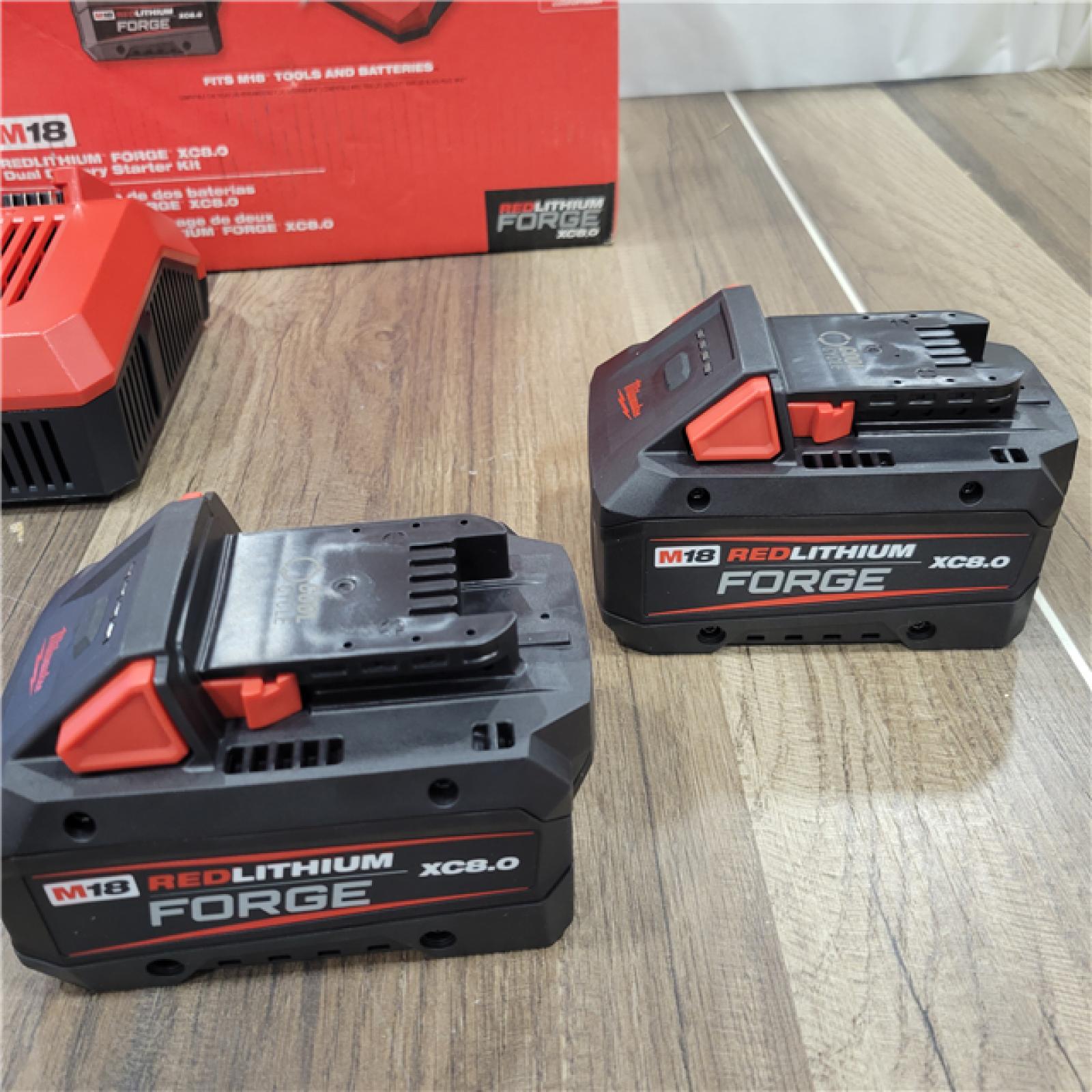 AS-IS  Milwaukee M18 18-Volt Lithium-Ion REDLITHIUM FORGE Starter Kit with Two XC 8.0 Ah Battery and Dual Bay Rapid Charger