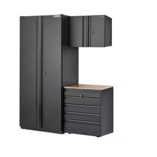 DALLAS LOCATION - Husky 3-Piece Heavy Duty Welded Steel Garage Storage System in Black (64 in. W x 81 in. H x 24 in. D)