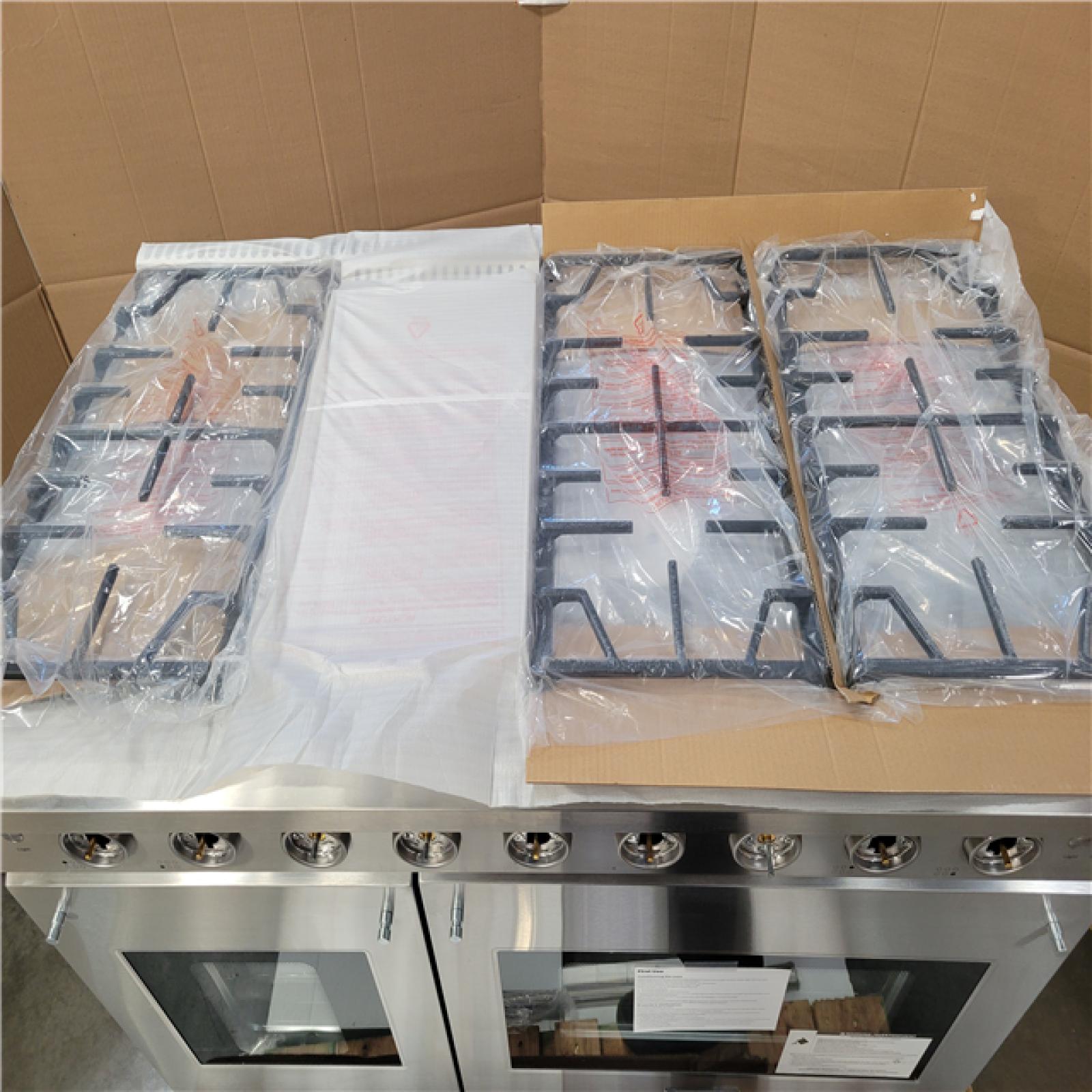 California AS-IS Professional Style 48 Gas Range; Model #UL-BKRGAM48-ST; Appears in Excellent Condition