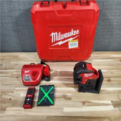 HOUSTON LOCATION - AS-IS (APPEARS LIKE NEW) Milwaukee 3624-21 12V M12 Lithium-Ion Cordless USB Rechargeable Green Beam Cross Line & 4-Points Laser Kit