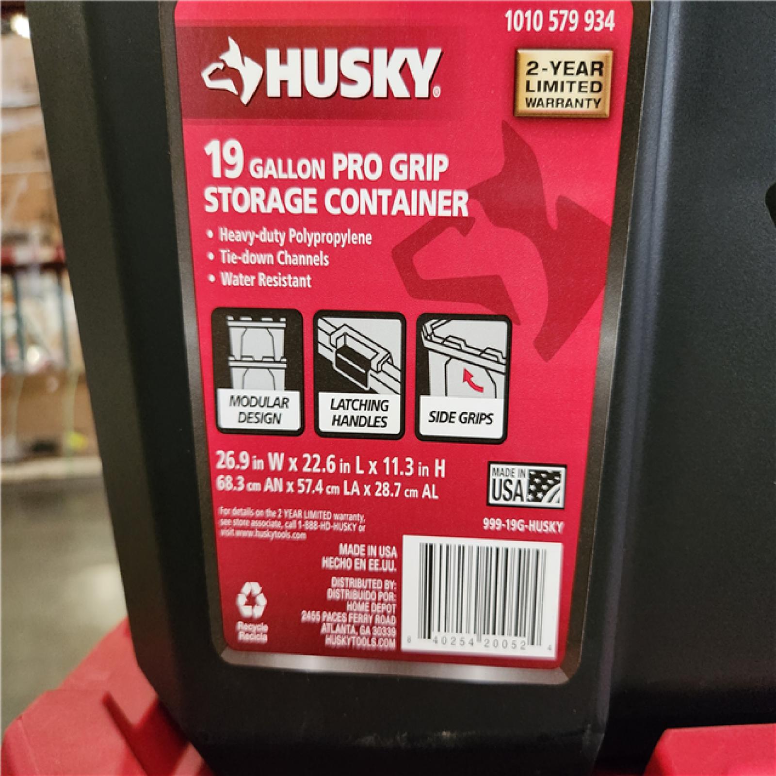 Phoenix Location Husky 19 and 27 Gal. Pro Grip Storage Tote with Red Lid Pallet (77 Total)