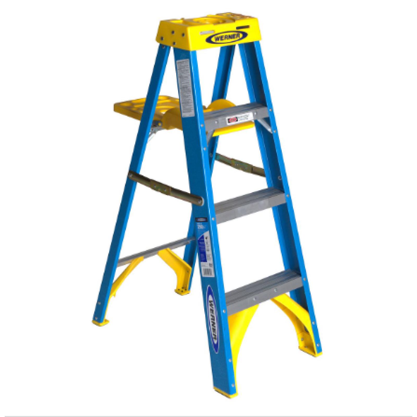 DALLAS LOCATION - WERNER 4ft Type I Fiberglass Step Ladder with Shelf PALLET-(15 UNITS)