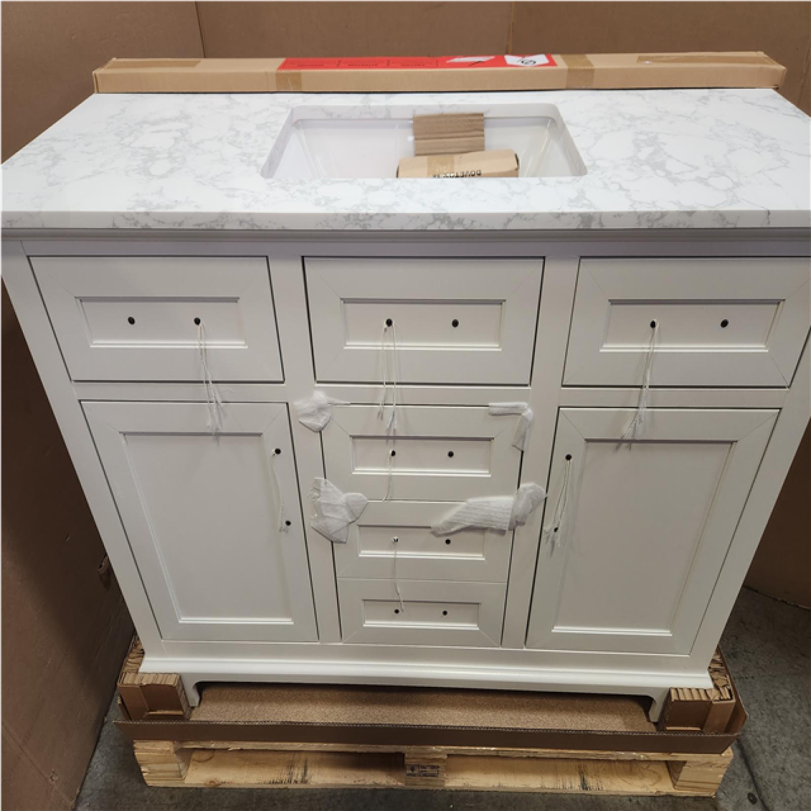 Phoenix NEW Home Decorators Collection Doveton 48 in. Single Sink Freestanding White Bath Vanity with White Engineered Marble Top (Assembled)