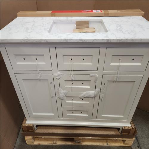 Phoenix NEW Home Decorators Collection Doveton 48 in. Single Sink Freestanding White Bath Vanity with White Engineered Marble Top (Assembled)