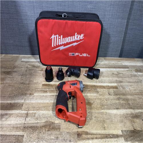 Houston Location AS-IS Milwaukee FUEL 12V Lithium-Ion Brushless Cordless 4-in-1 Installation 3/8 in. Drill Driver with 4 Tool Head (Tool-Only)