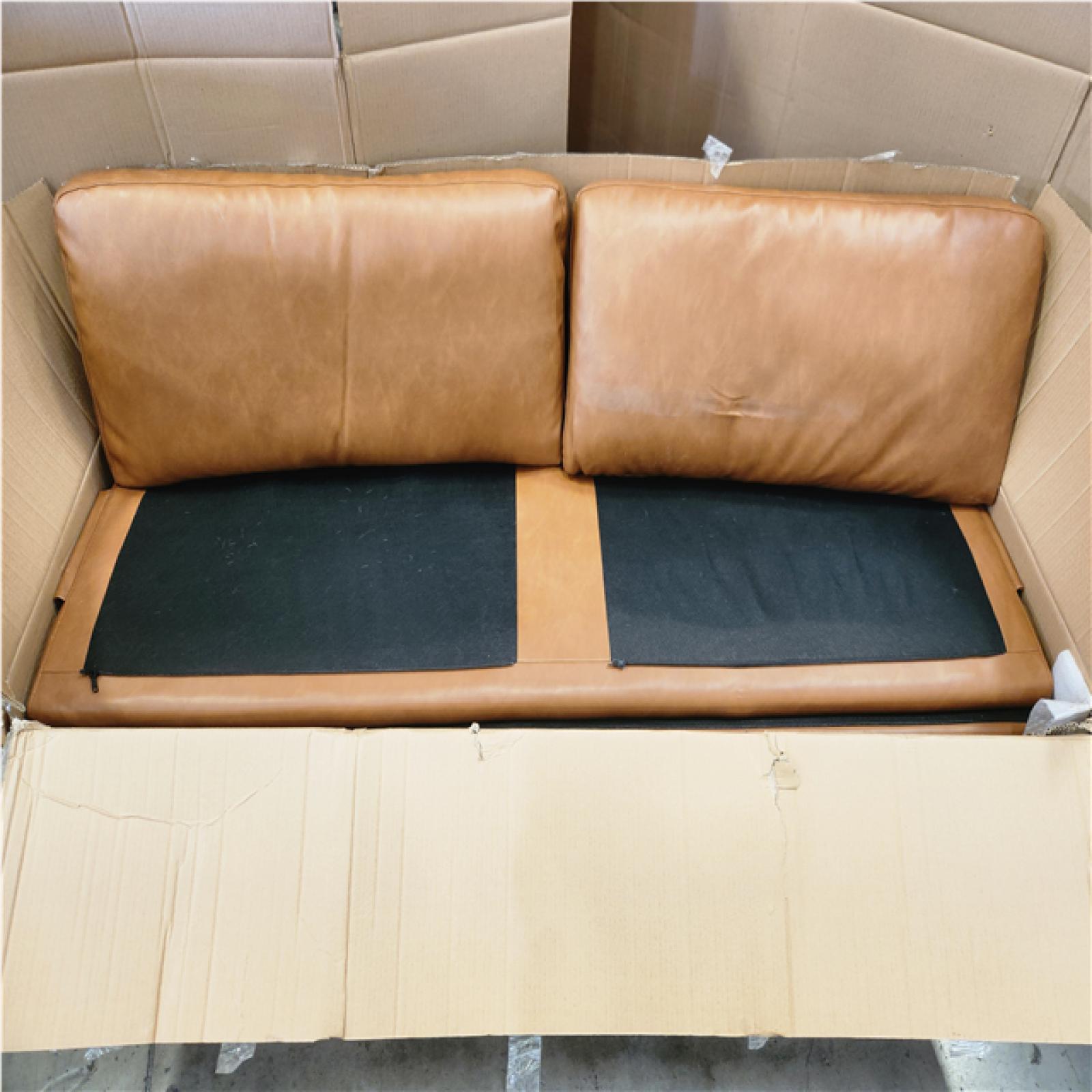 Phoenix LIKE NEW StyleWell Goodwin 75.6 in. Square Arm Faux Leather Rectangle Sofa with Bolster Pillows in Caramel Brown