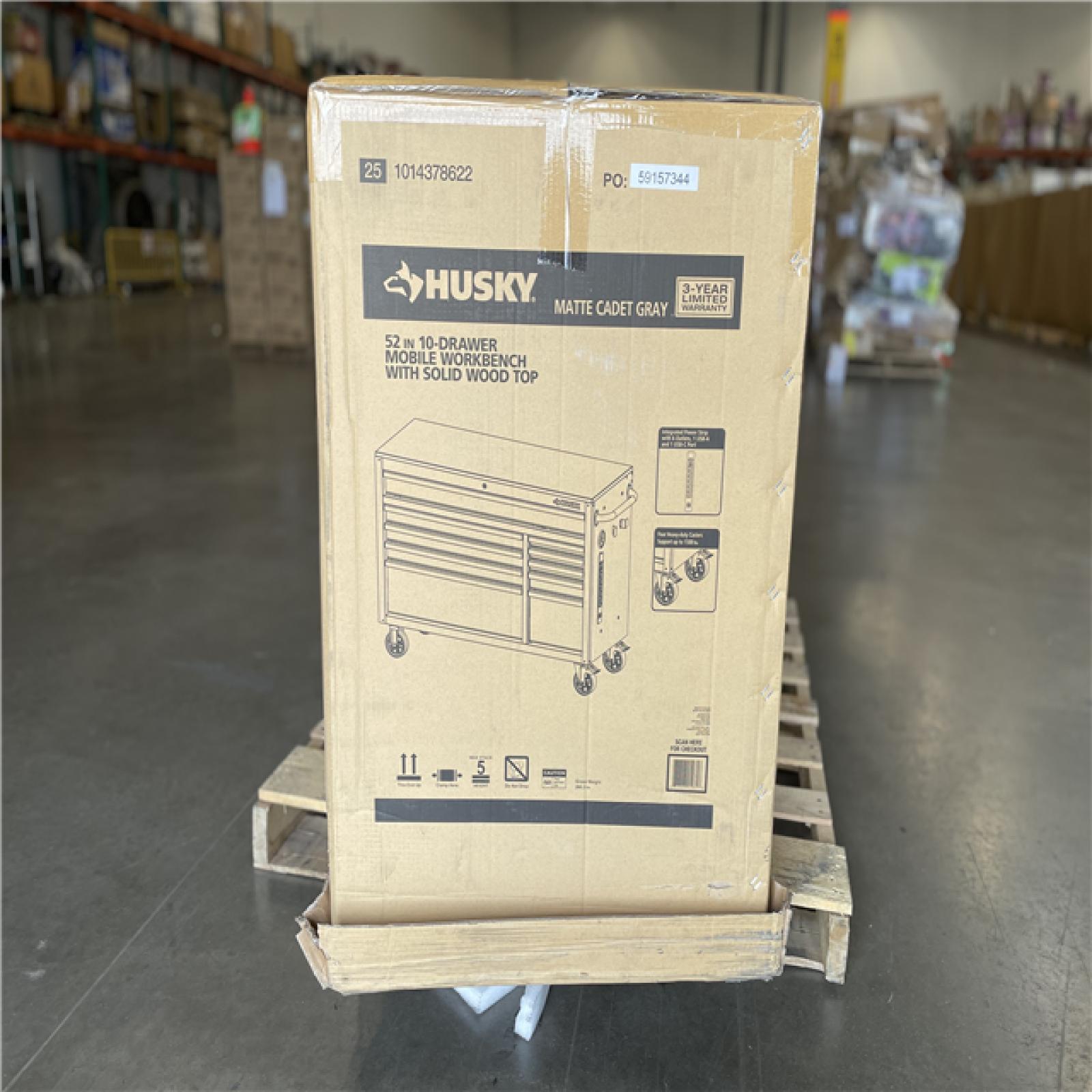 DALLAS LOCATION- AS-IS Husky Standard-Duty 52 in. W 10-Drawer Matte Cadet Gray Mobile Workbench Cabinet