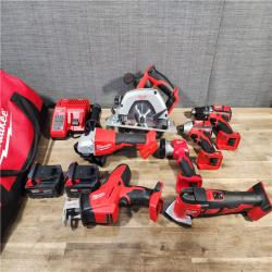 HOUSTON LOCATION - AS-IS MILWAUKEE 7 TOOL COMBO KIT W/ (2) 3.0 AH BATTERY, CARRYING BAG & CHARGER