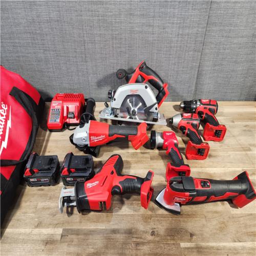 HOUSTON LOCATION - AS-IS MILWAUKEE 7 TOOL COMBO KIT W/ (2) 3.0 AH BATTERY, CARRYING BAG & CHARGER