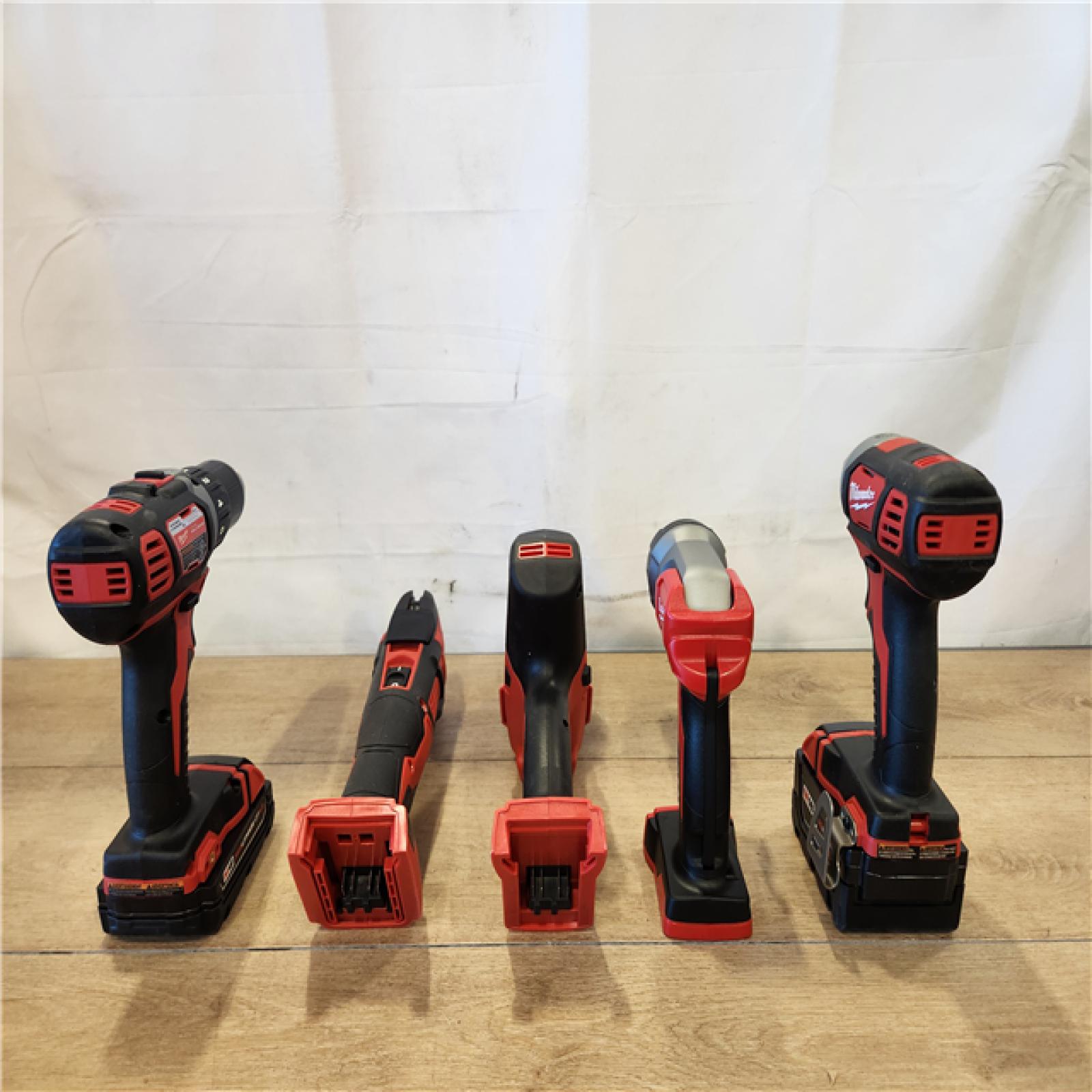 AS-IS- M18 18V Lithium-Ion Cordless Combo Kit (5-Tool) with (2) Batteries  Charger and Tool Bag