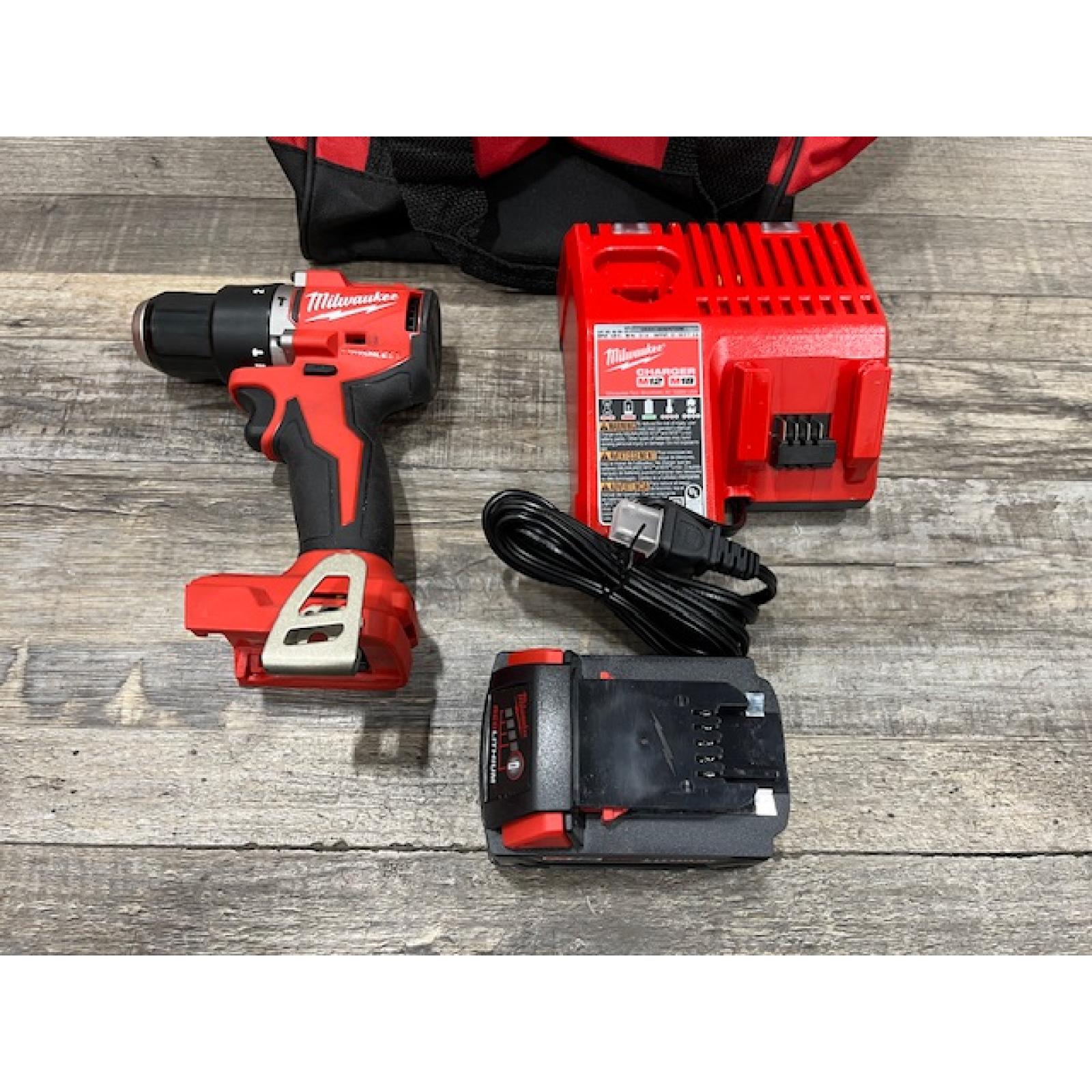 AS-IS Milwaukee 18V Lithium-Ion Brushless Cordless 1/2 in. Compact Hammer Drill/Driver Kit