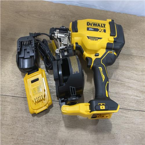 AS-IS DEWALT 20V MAX Lithium-Ion 15-Degree Electric Cordless Roofing Nailer Kit