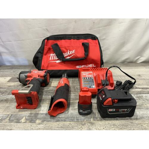AS-IS Milwaukee FUEL 18V Cordless Mid Torque 1/2 in. Impact Wrench w/ 12 FUEL 3/8 in. Ratchet Combo Kit