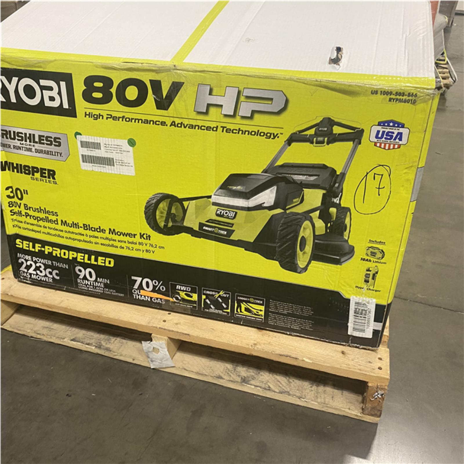Dallas Location - As-Is RYOBI 80V HP Brushless Battery Cordless Electric 30 in. Multi-Blade Lawn Mower with Battery and Charger
