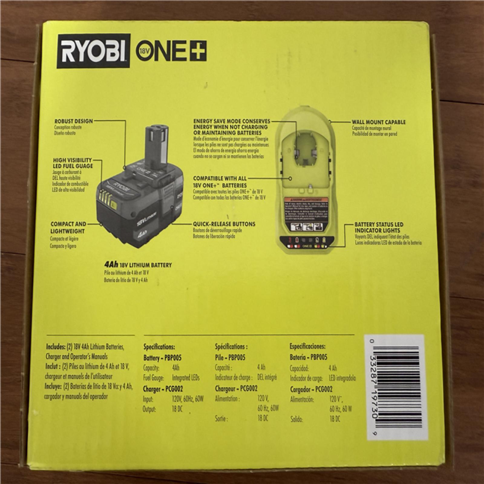California NEW/Sealed Box Ryobi 18V 4Ah Lithium Starter Kit (2 Batteries & Charger)
