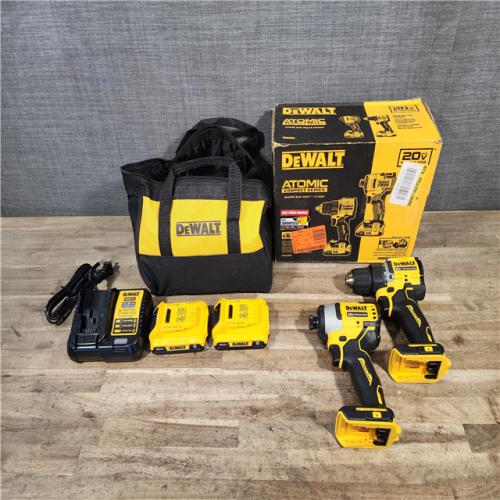 HOUSTON LOCATION - AS-IS Dewalt DCK225D2 20V MAX ATOMIC Brushless Compact Lithium-Ion 1/2 in. Cordless Drill Driver and 1/4 in. Impact Driver Combo Kit with 2 Batteries 2 Ah