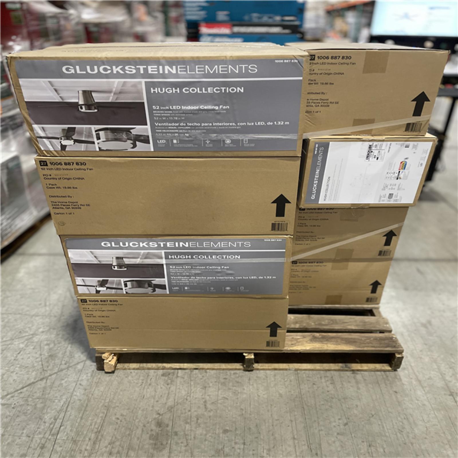 DALLAS LOCATION- GLUCKSTEINELEMENTS Hugh 52 in. Integrated LED Indoor Nickel Ceiling Fan PALLET (16 UNITS)