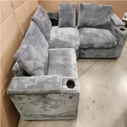 Phoenix AS-IS 104in square Arm Corduroy Sofa in Gray with Arm Chair