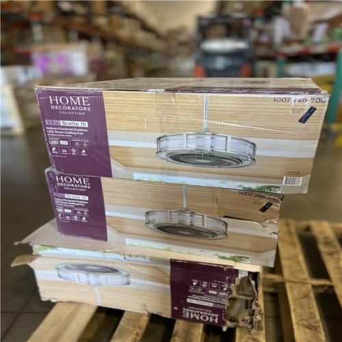 DALLAS LOCATION - Home Decorators Collection Brette III 23 in. Integrated LED Indoor/Outdoor Brushed Nickel Ceiling Fan with Light and Remote Control - (3 UNITS)