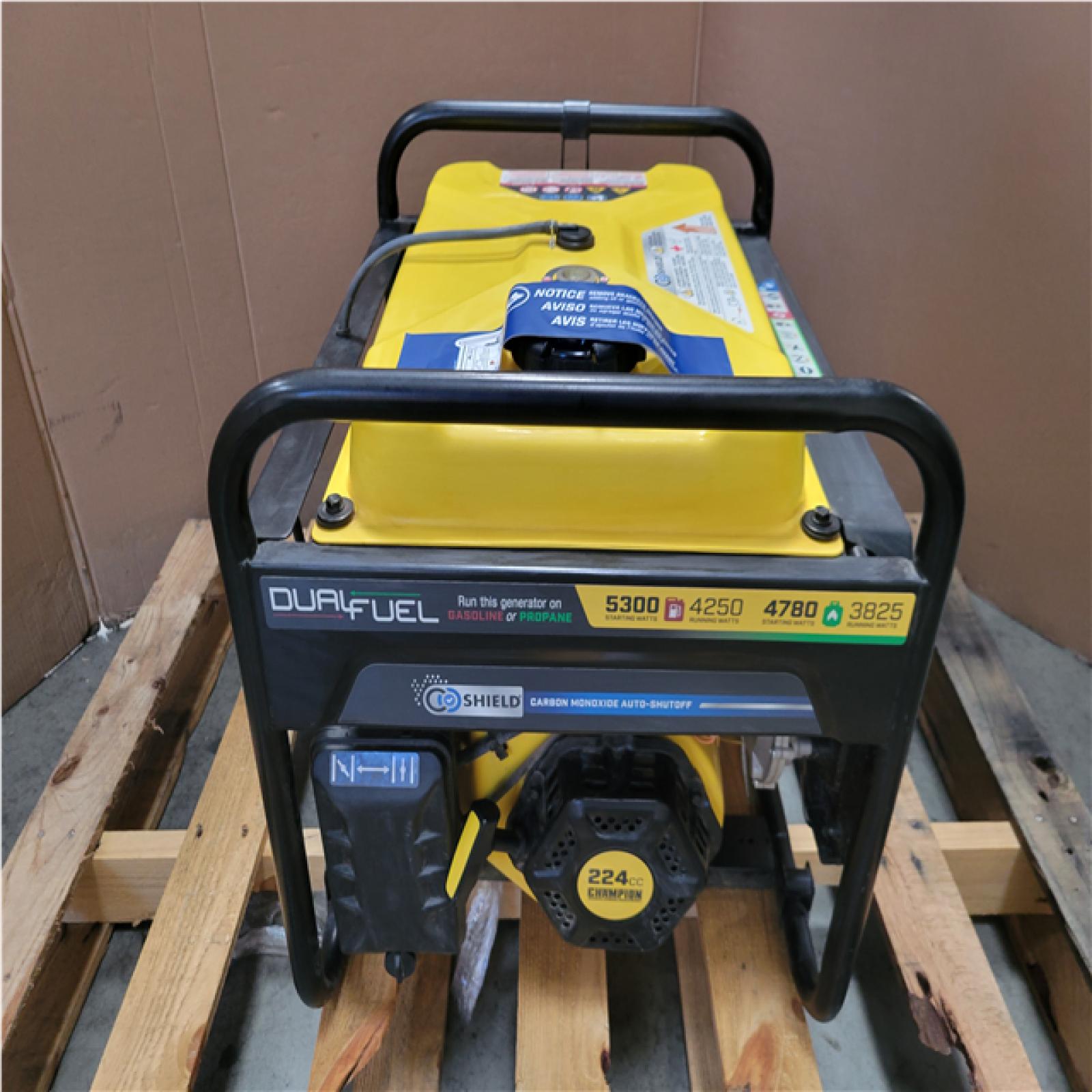 CALIFORNIA AS-IS CHAMPION 5 300 STARTING WATT 4 250 RUNNING WATT DUAL FUEL GENERATOR