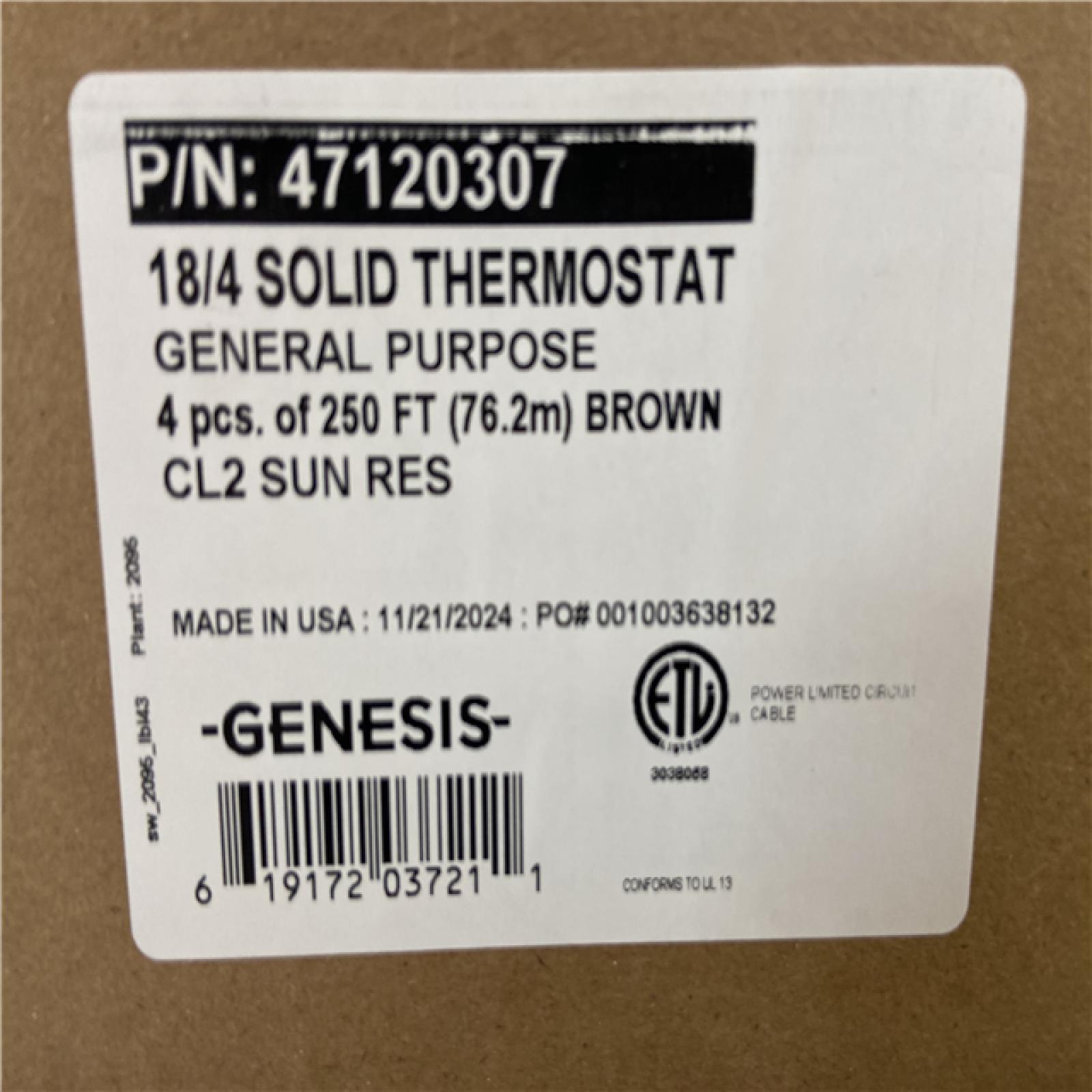 DALLAS LOCATION - Genesis Cable 47120307 HVAC Solid Thermostat & Control Wire 18 AWG, 4 Wire , Sold Per 250 Feet, 32 (BOXES)