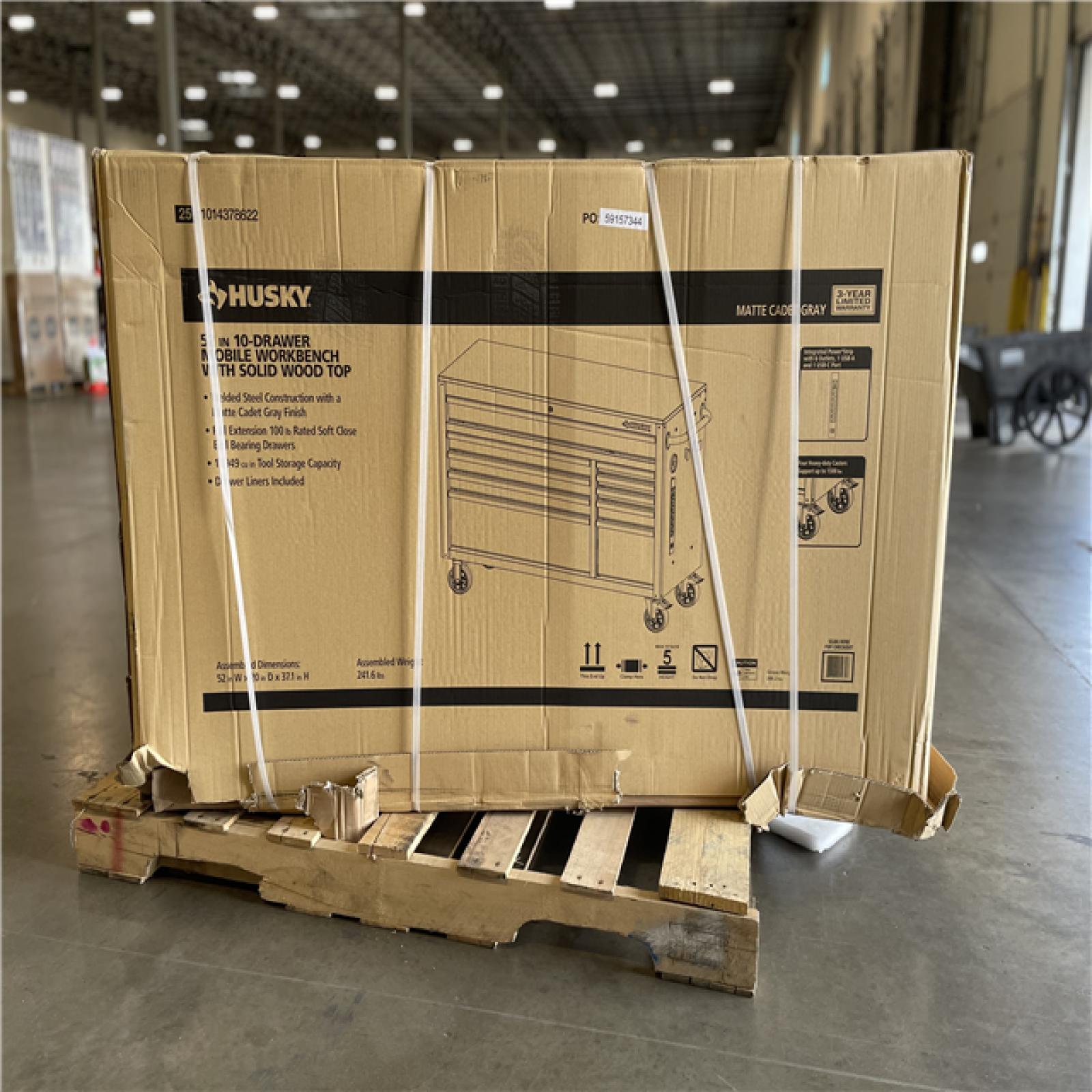 DALLAS LOCATION- AS-IS Husky Standard-Duty 52 in. W 10-Drawer Matte Cadet Gray Mobile Workbench Cabinet