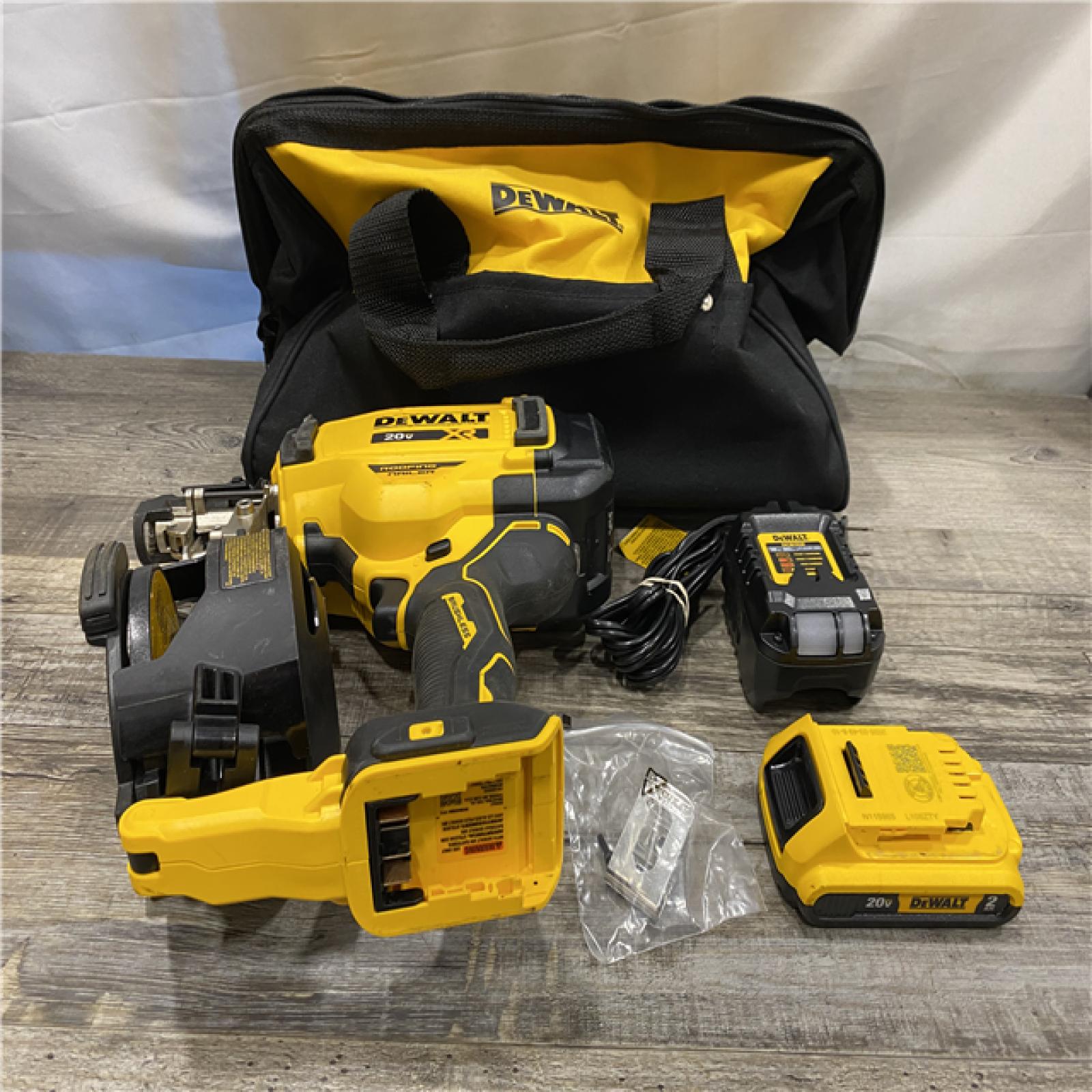 AS-IS DEWALT 20V MAX Lithium-Ion 15-Degree Electric Cordless Roofing Nailer Kit