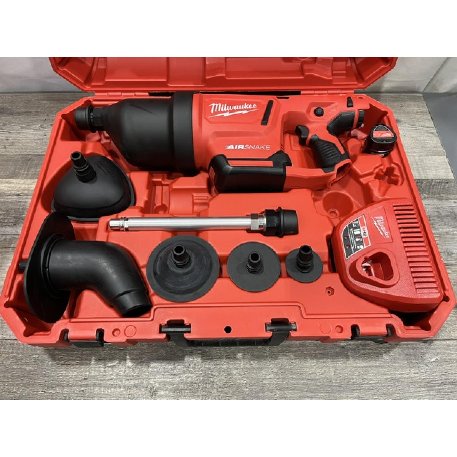 NEW - Milwaukee 12-Volt Lithium-Ion Cordless Drain Cleaning Airsnake Air Gun Kit