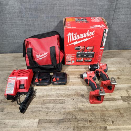 HOUSTON LOCATION - AS-IS Milwaukee M18 18V Lithium-Ion Brushless Cordless Compact Drill/Impact Combo Kit (2-Tool) W/(2) 2.0 Ah Batteries  Charger & Bag