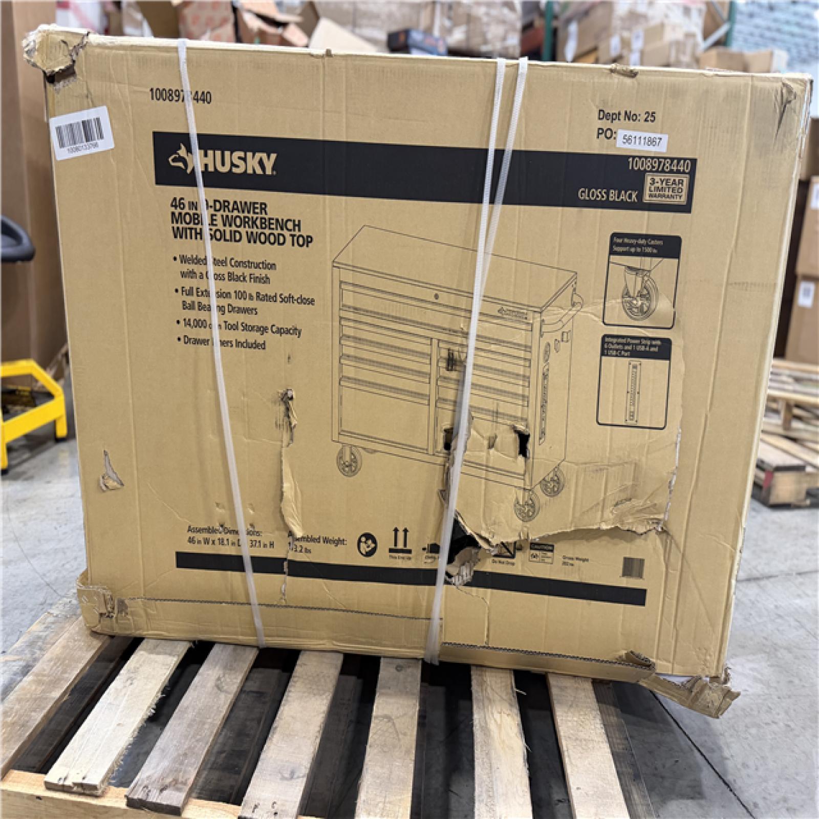DALLAS LOCATION - AS-IS HUSKY 46IN 9 DRAWER WORKBENCH GLOSS BLACK