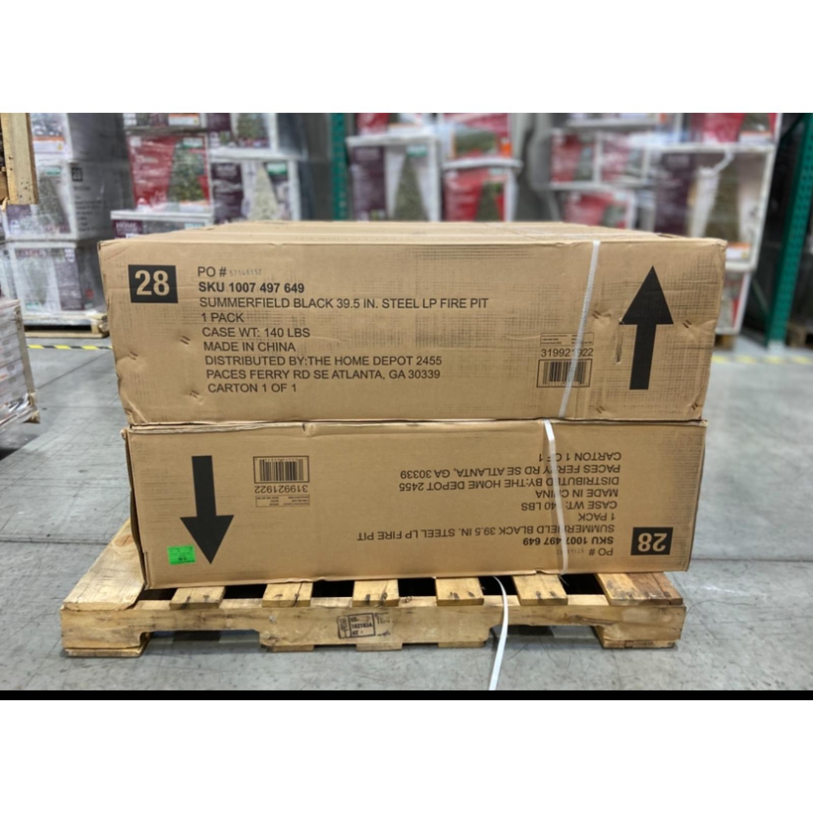 DALLAS LOCATION - Home Decorators Collection Summerfield 39.6 in. W 50000 Btu Black Steel Propane Outdoor Fire Pit with Lava Rocks - 2 UNITS