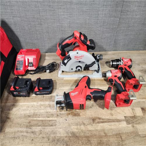 HOUSTON LOCATION - AS-IS Milwaukee M18 18-Volt Lithium-Ion Brushless Cordless Combo Kit (4-Tool) with 2-Batteries  1-Charger and Tool Bag